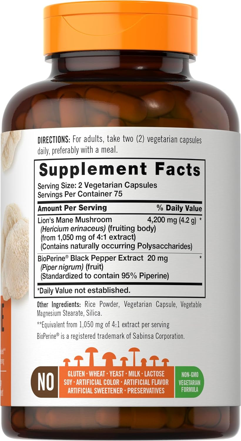 Lions Mane Supplement Capsules 4200 Mg | 150 Count | Vegetarian, Non-Gmo, Gluten Free | Wiseshrooms