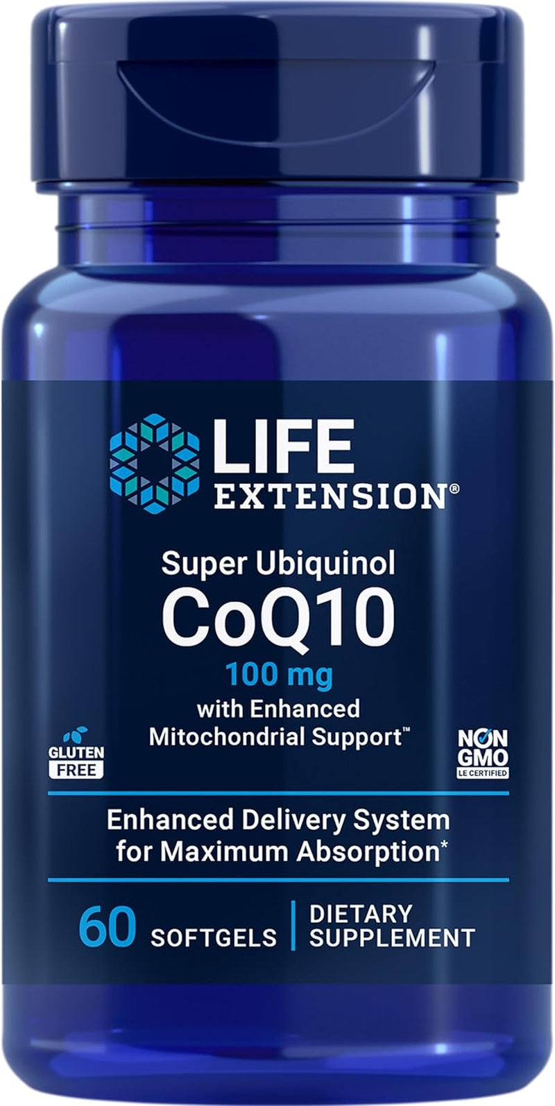 Life Extension Super Ubiquinol Coq10 with Enhanced Mitochondrial Support, Ubiquinol Coq10, Shilajit, Potent Heart Health & Cellular Energy Production Support, Ultra-Absorbable, Gluten-Free, 60 Softgel