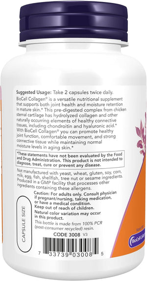 NOW Supplements, Biocell Collagen® Hydrolyzed Type II, Clinically Validated, 120 Veg Capsules