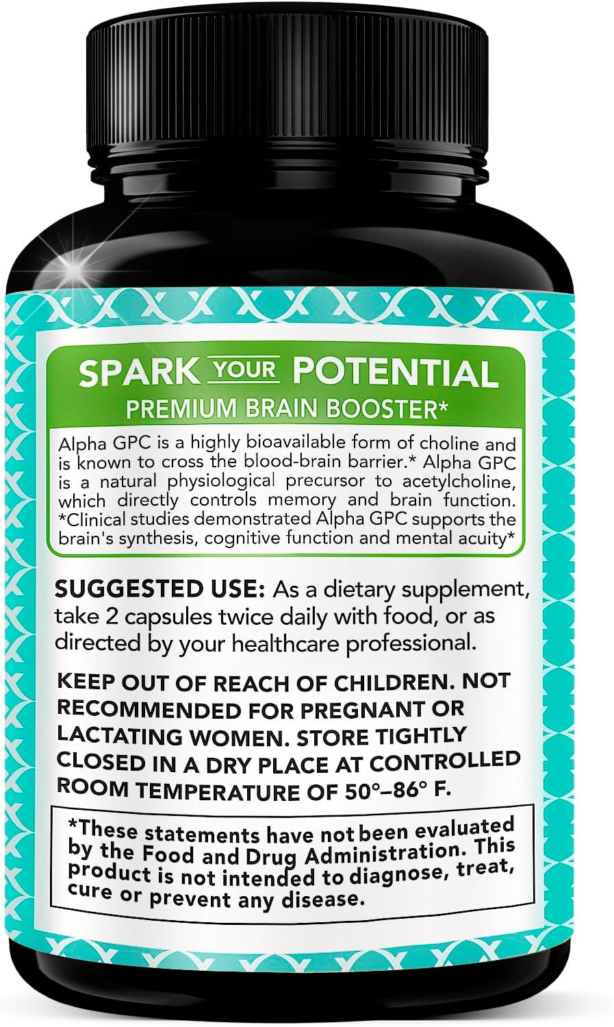 Alpha GPC Choline Supplement 600Mg, 99%+ Highly Purified, Highly Bioavailable Source of Choline,180 Veggie Capsules, Cognitive Enhancer Nootropic, Supports Memory & Brain Function, Boosts Focus & Mood